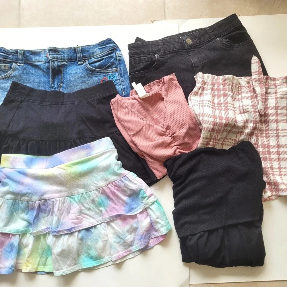 Gymboree Girls Bottoms Lot 7pc Size 10 Denim Shorts‎ Skirts Tie Dye Ribbed Top